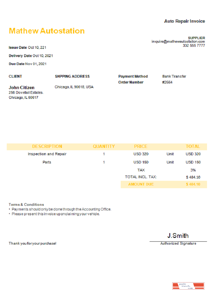 USA Mathew Autostation invoice PSD template